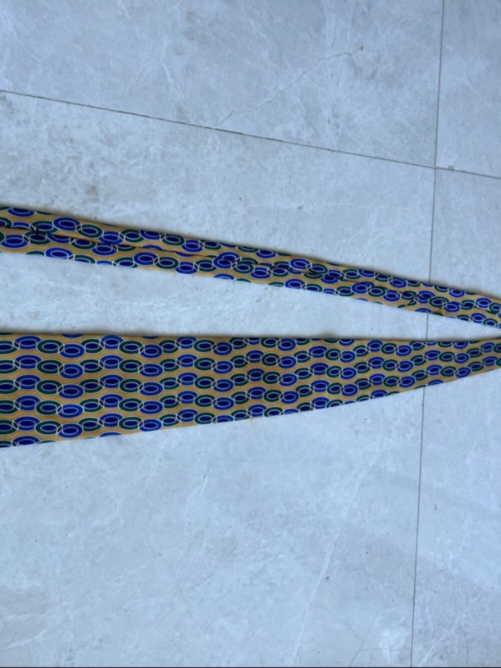 Valentino Pietro Silk Tie Gold Blue Geometric Oval Print Custom Made Italy